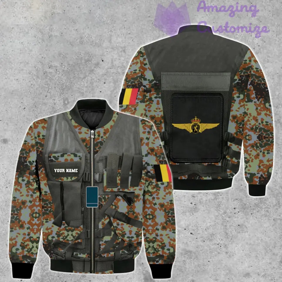 Personalisierter Kapuzenpullover mit 3D-Druck für belgische Soldaten/Veteranen im Camouflage-Muster mit Namen und Rang – 17049312