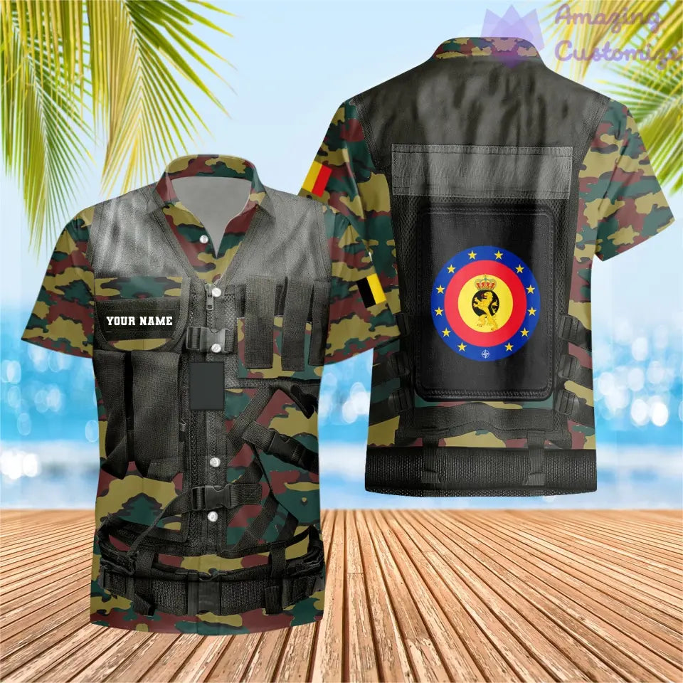 Personalisierter Kapuzenpullover mit 3D-Druck für belgische Soldaten/Veteranen im Camouflage-Muster mit Namen und Rang – 17049312