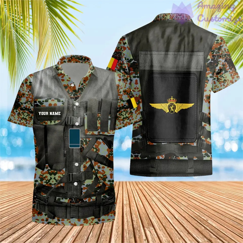 Personalisierter Kapuzenpullover mit 3D-Druck für belgische Soldaten/Veteranen im Camouflage-Muster mit Namen und Rang – 17049312