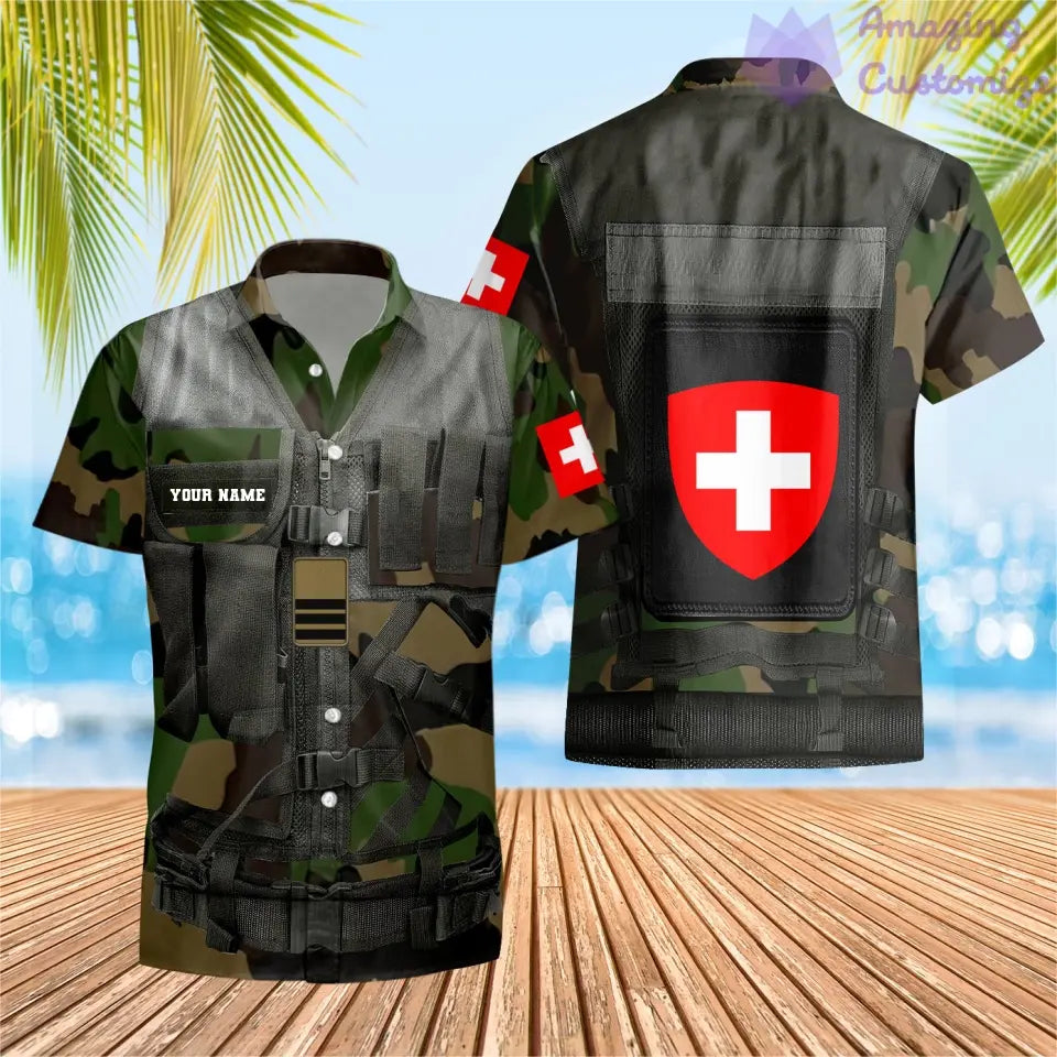 Personalisiertes Schweizer Soldat/Veteranen-Tarnhemd mit Namen und Rang, Hawaiihemd, 3D-Druck – 1101240001