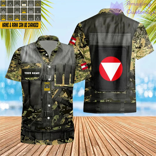 T-shirt hawaïen personnalisé avec camouflage soldat/vétéran autrichien avec nom et grade imprimé en 3D - 1101240001