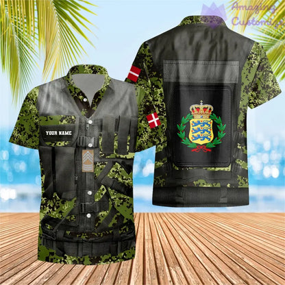 Personalized Denmark Soldier/ Veteran Camo With Name And Rank Hawaiin Shirt 3D Printed - 1101240001