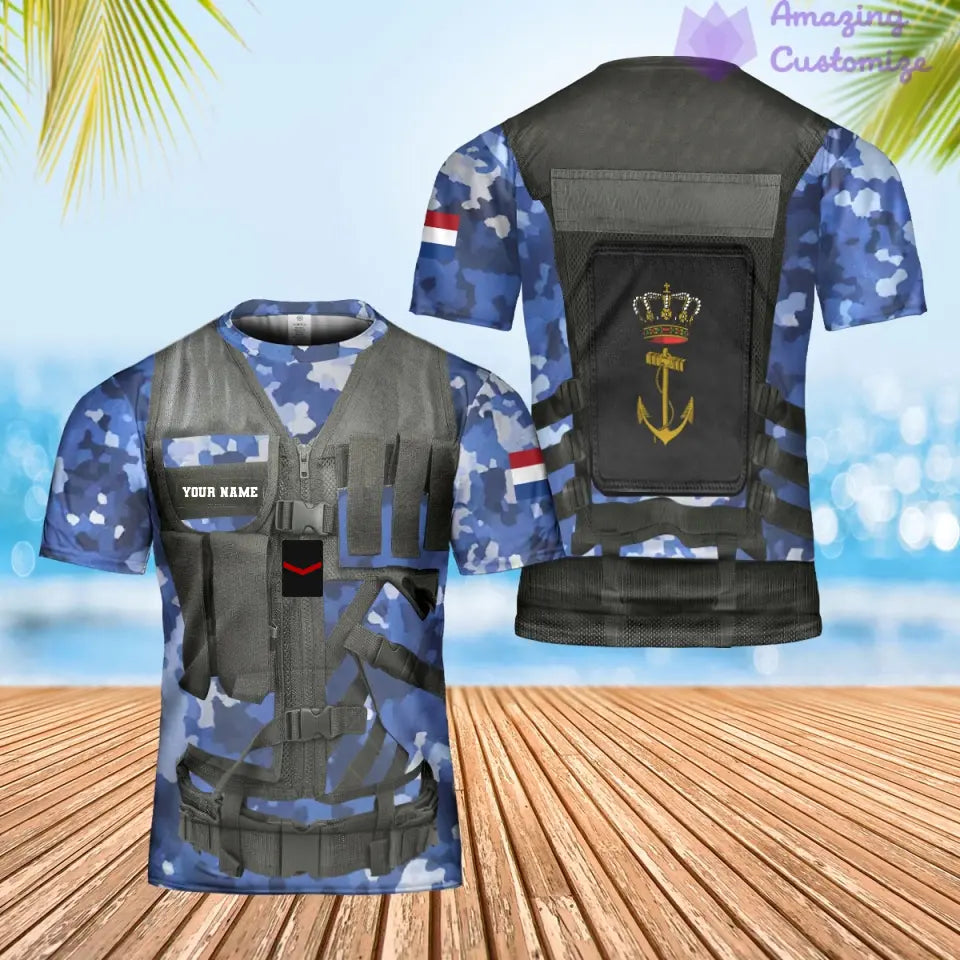 Personalisiertes Hawaiihemd mit 3D-Druck für niederländische Soldaten/Veteranen im Camouflage-Muster mit Namen und Rang – 1101240001