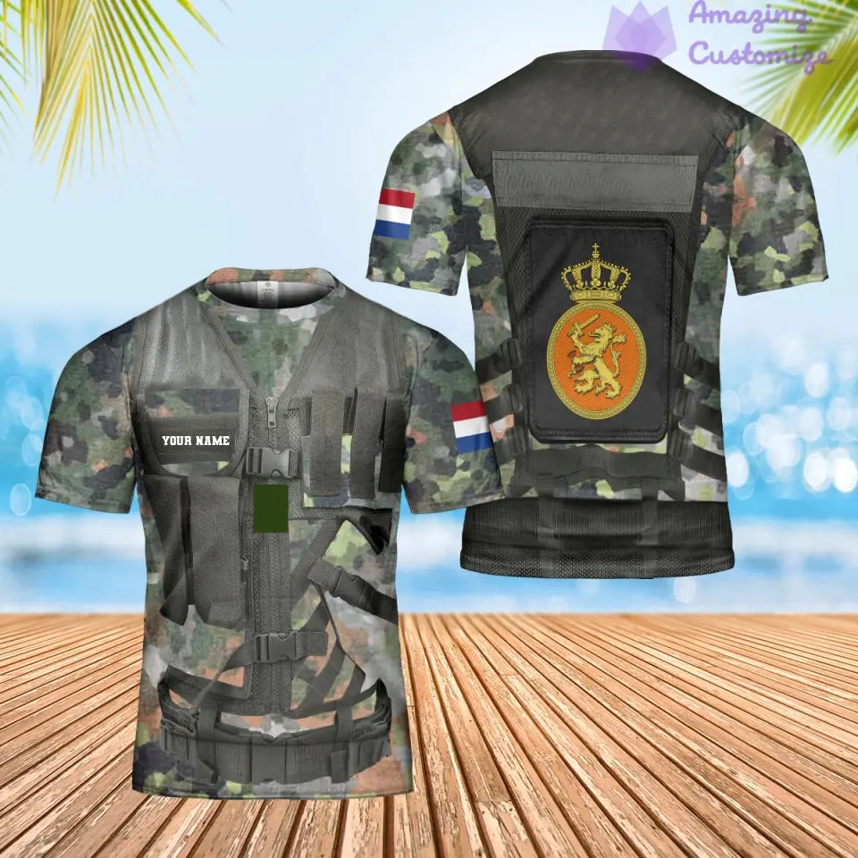 Personalisiertes Hawaiihemd mit 3D-Druck für niederländische Soldaten/Veteranen im Camouflage-Muster mit Namen und Rang – 1101240001