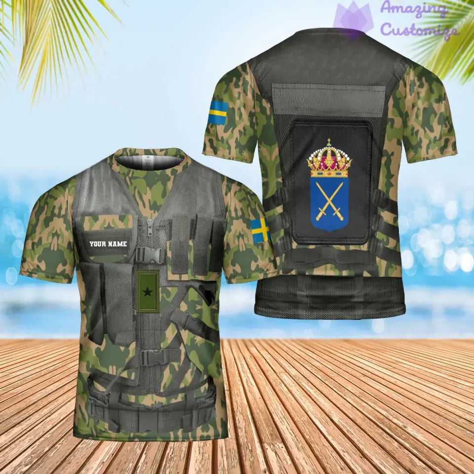 Personalisiertes schwedisches Soldaten-/Veteranen-Tarnhemd mit Namen und Rang, Hawaiihemd, 3D-Druck – 1101240001