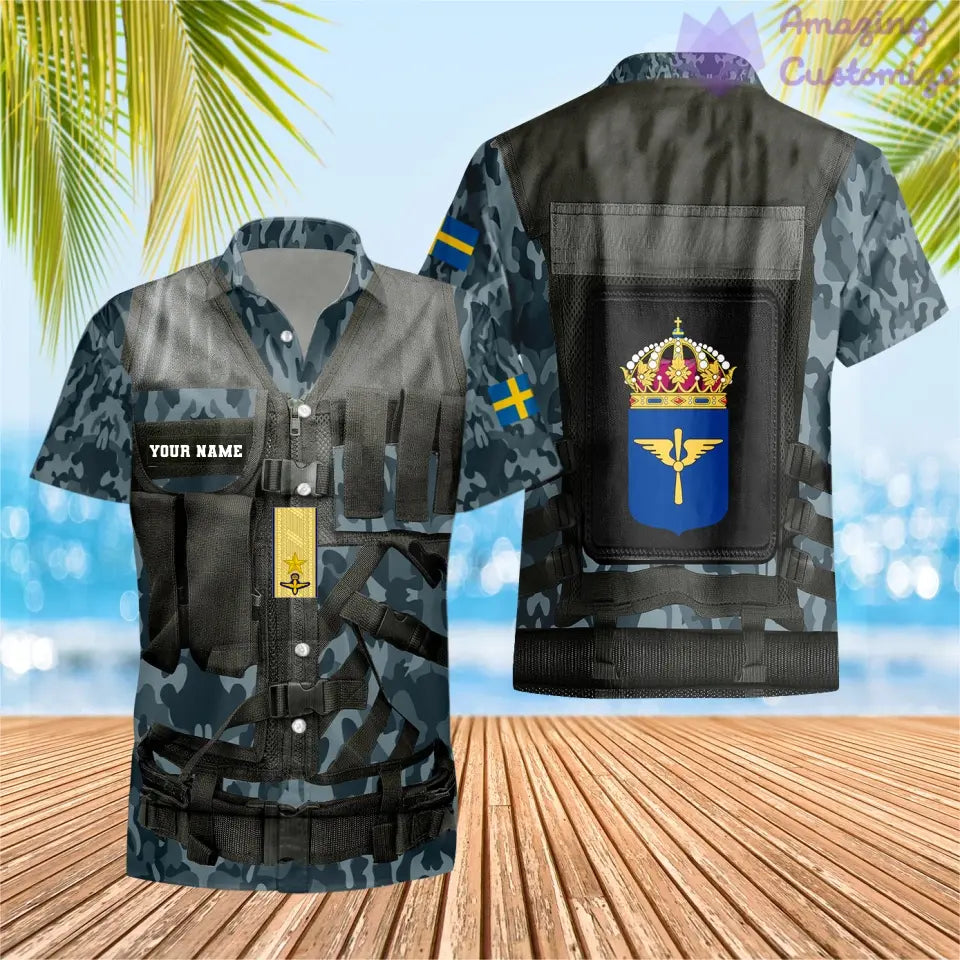 Personalisiertes schwedisches Soldaten-/Veteranen-Tarnhemd mit Namen und Rang, Hawaiihemd, 3D-Druck – 1101240001