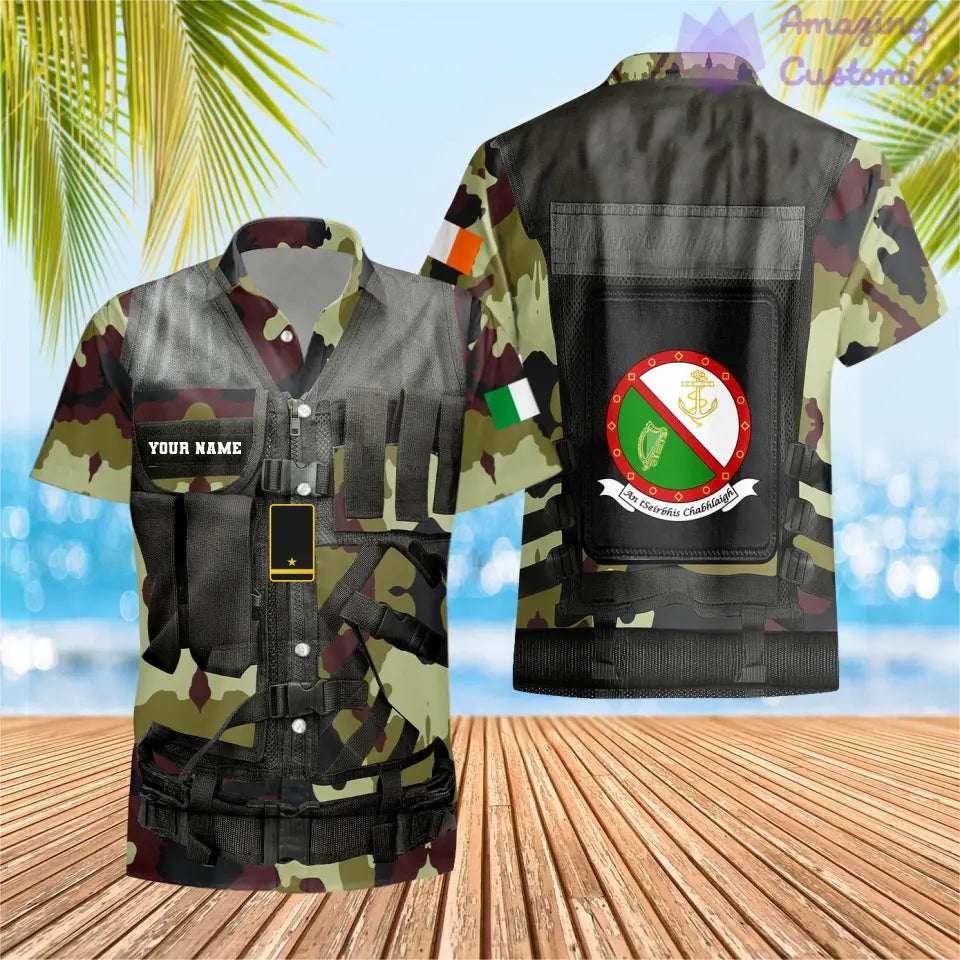 Personalisiertes irisches Soldaten-/Veteranen-Tarnhemd mit Namen und Rang, Hawaiihemd, 3D-Druck – 1101240001