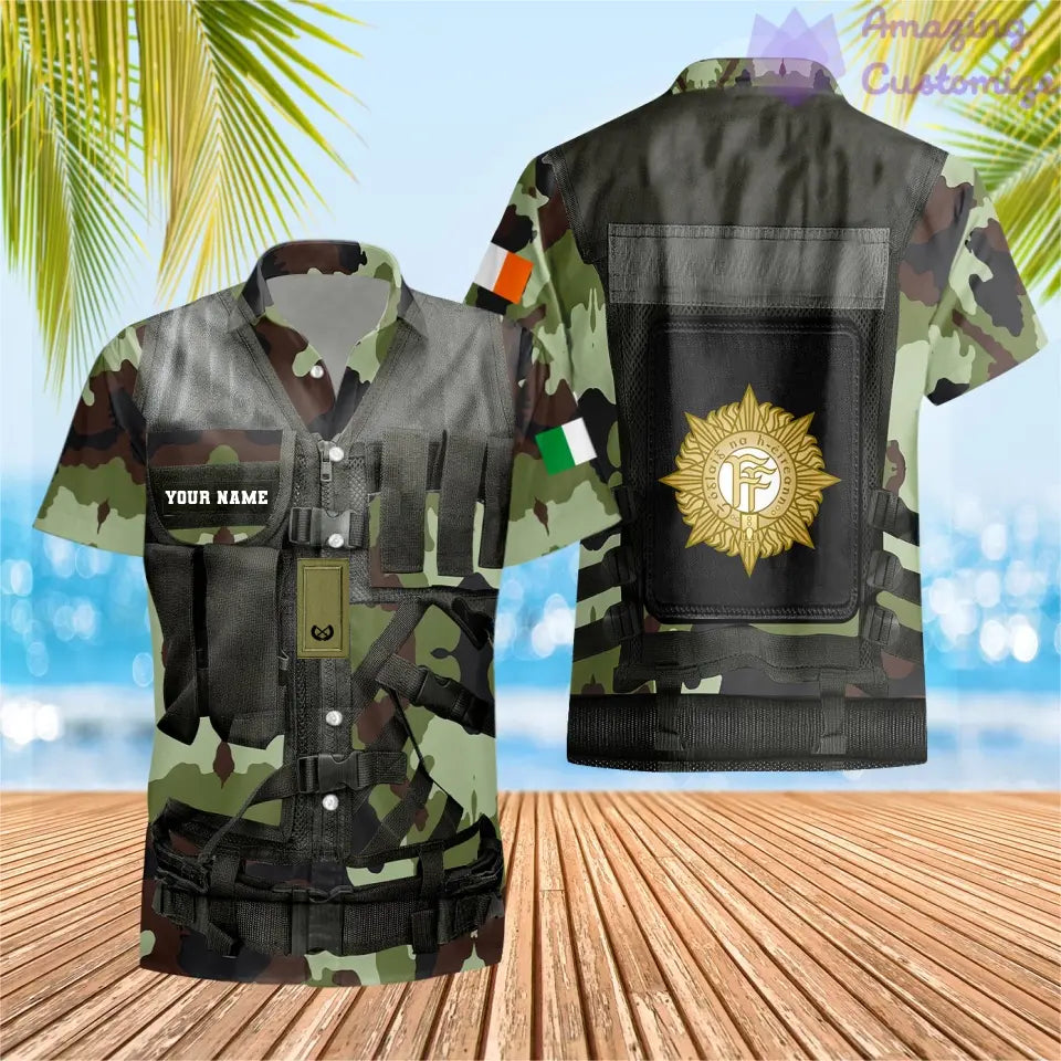 Personalisiertes irisches Soldaten-/Veteranen-Tarnhemd mit Namen und Rang, Hawaiihemd, 3D-Druck – 1101240001