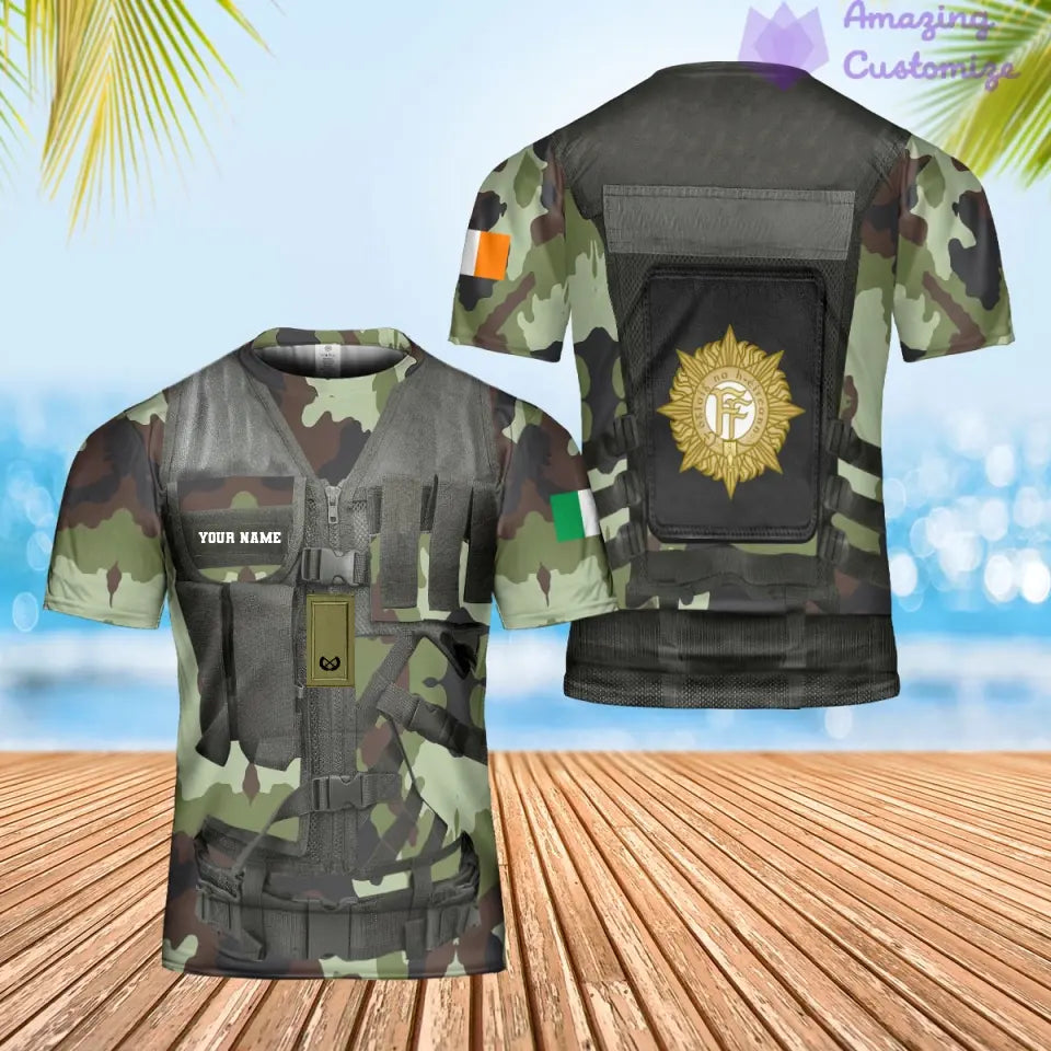 Personalisiertes irisches Soldaten-/Veteranen-Tarnhemd mit Namen und Rang, Hawaiihemd, 3D-Druck – 1101240001