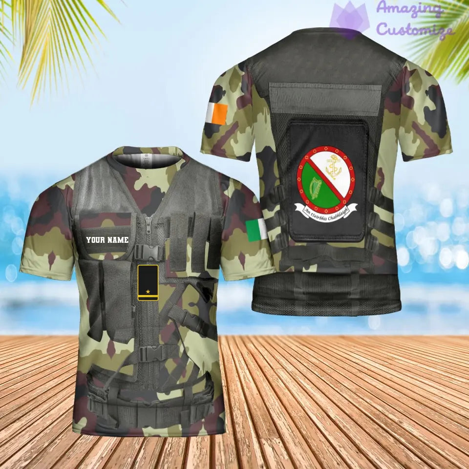 T-shirt hawaïen personnalisé avec camouflage soldat/vétéran irlandais avec nom et grade imprimé en 3D - 1101240001