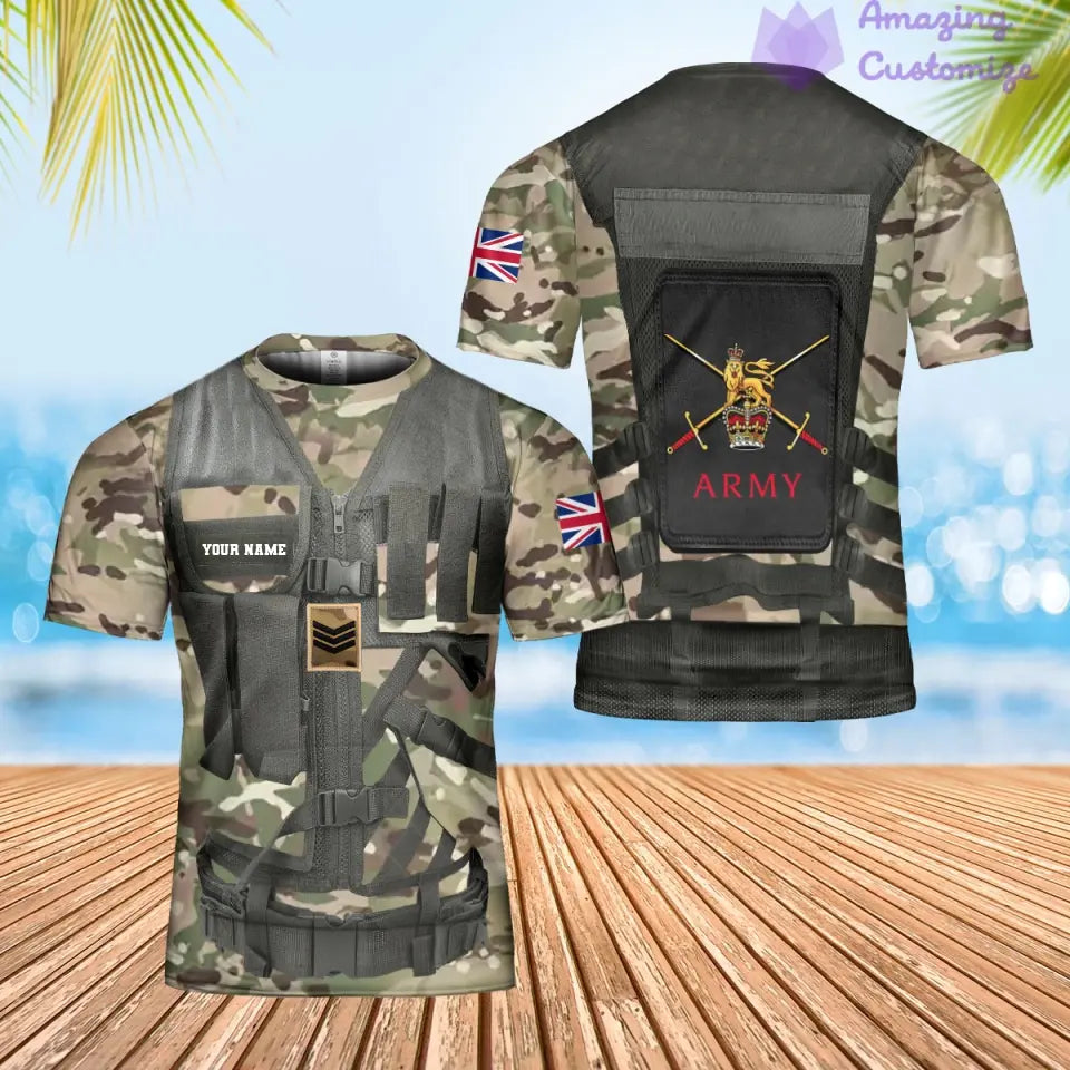 Personalisiertes Hawaiihemd mit Camouflage-Muster für britische Soldaten/Veteranen mit Namen und Rang, 3D-Druck – 1101240001