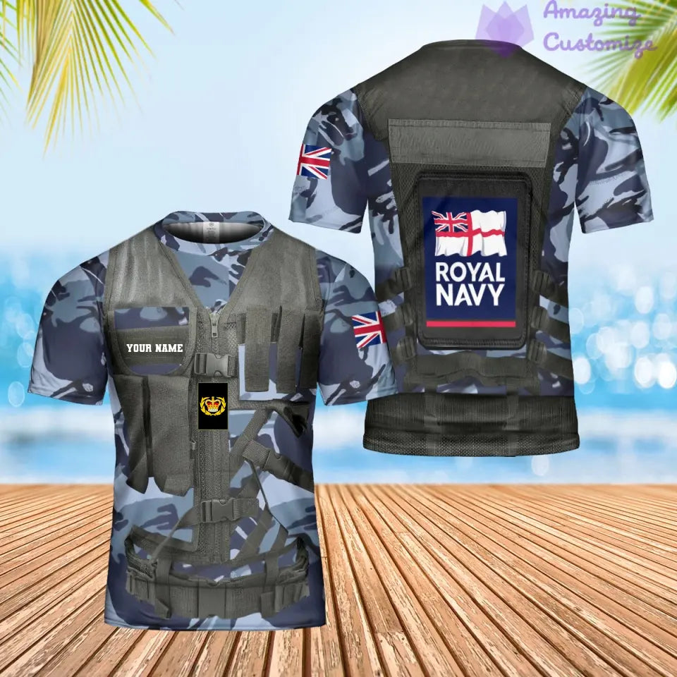 T-shirt hawaïen personnalisé avec camouflage soldat/vétéran britannique avec nom et grade imprimé en 3D - 1101240001