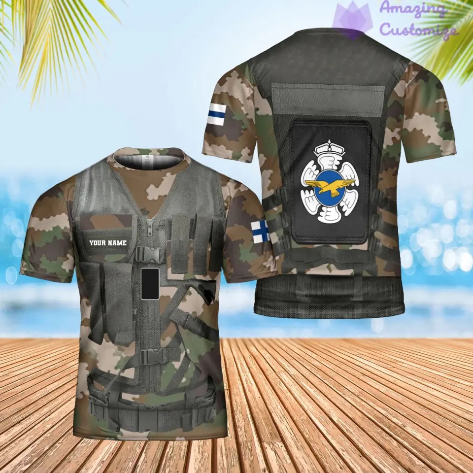 T-shirt hawaïen personnalisé avec camouflage soldat/vétéran finlandais avec nom et grade imprimé en 3D - 1101240001