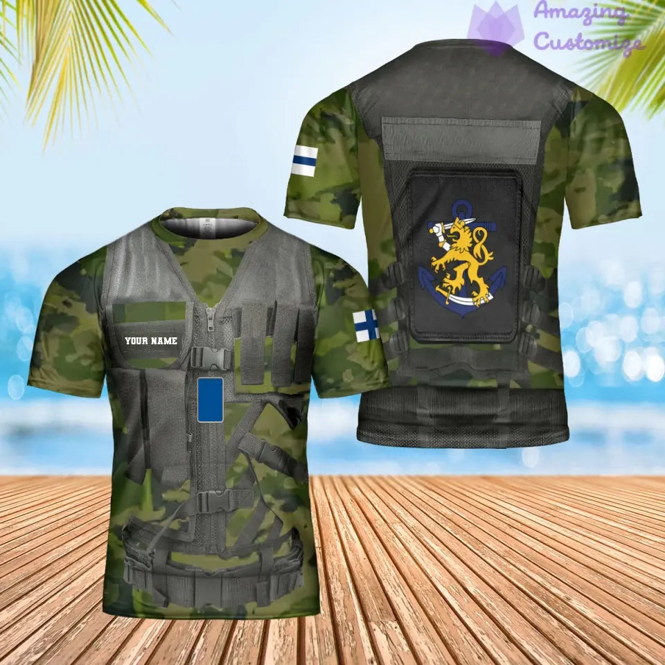 Personalisiertes Hawaiihemd mit 3D-Druck für finnische Soldaten/Veteranen im Camouflage-Muster mit Namen und Rang – 1101240001