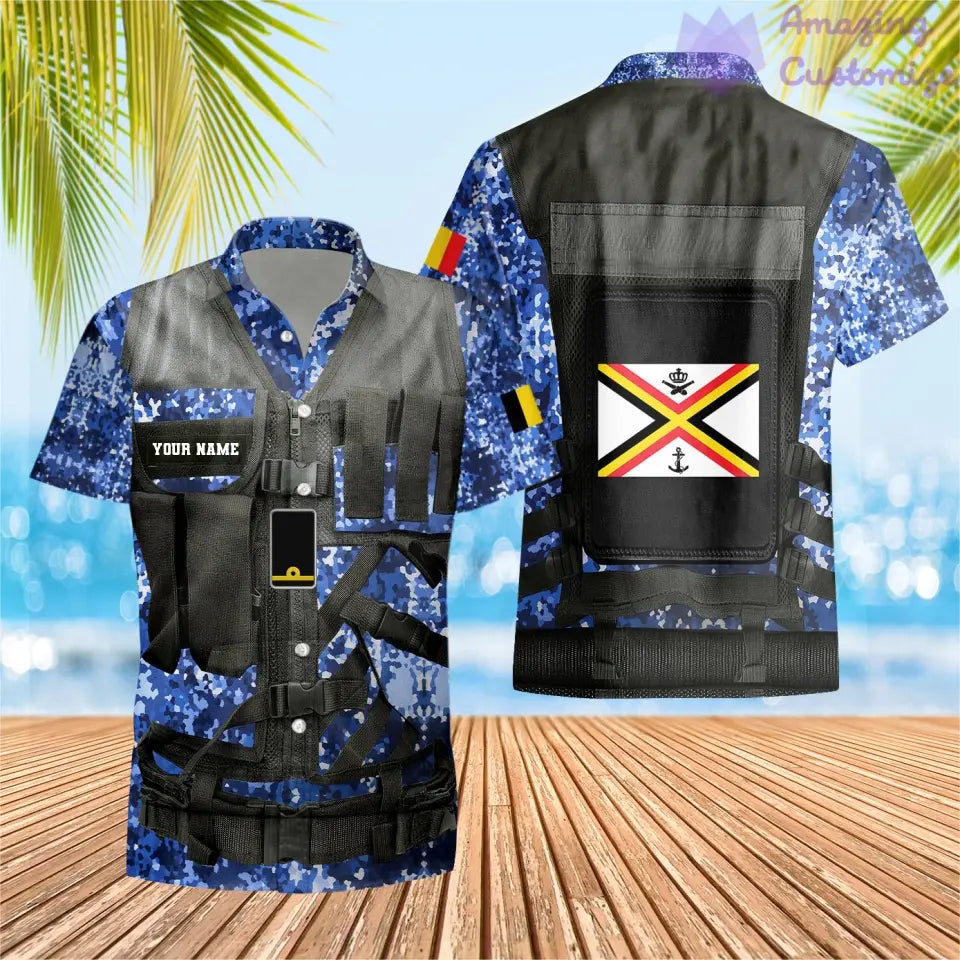 Personalisiertes belgisches Soldaten-/Veteranen-Tarnhemd mit Namen und Rang, Hawaiihemd, 3D-Druck – 1101240001