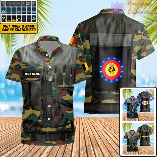 Personalisiertes belgisches Soldaten-/Veteranen-Tarnhemd mit Namen und Rang, Hawaiihemd, 3D-Druck – 1101240001