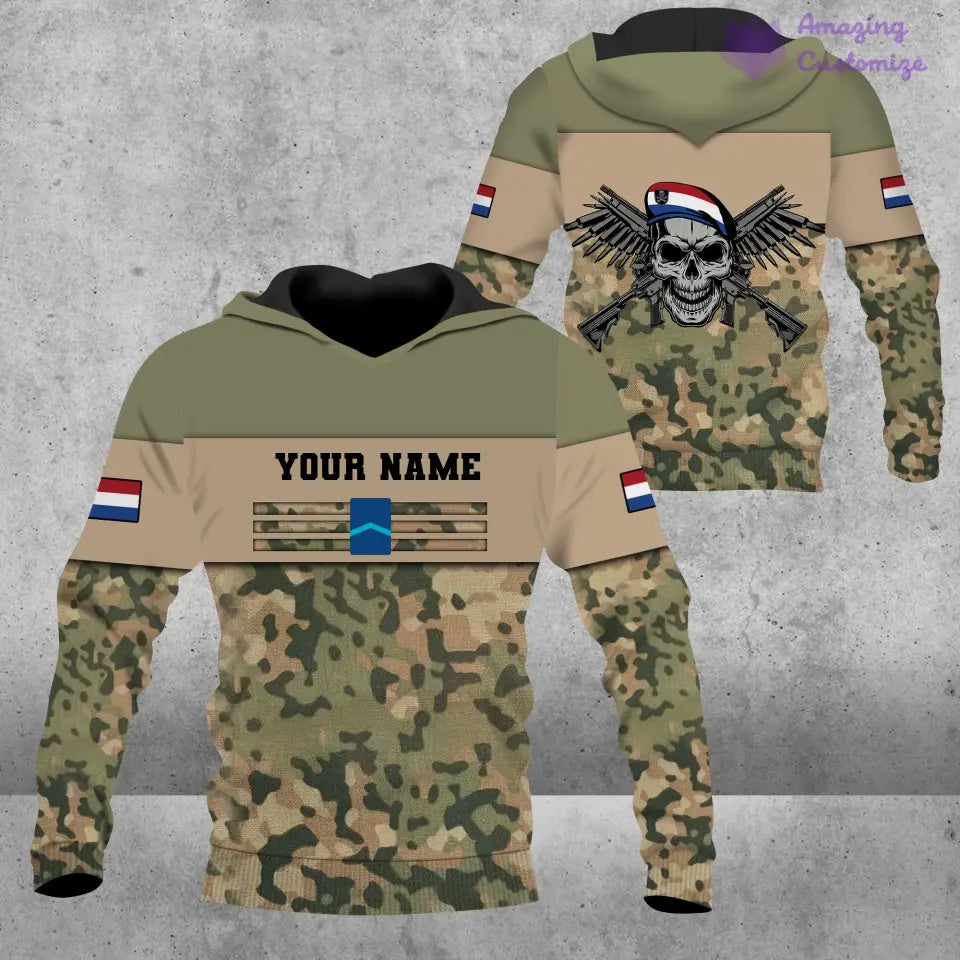 Personalisiertes T-Shirt mit Camouflage-Muster für niederländische Soldaten/Veteranen mit Namen und Rang, 3D-Druck – 0502240003