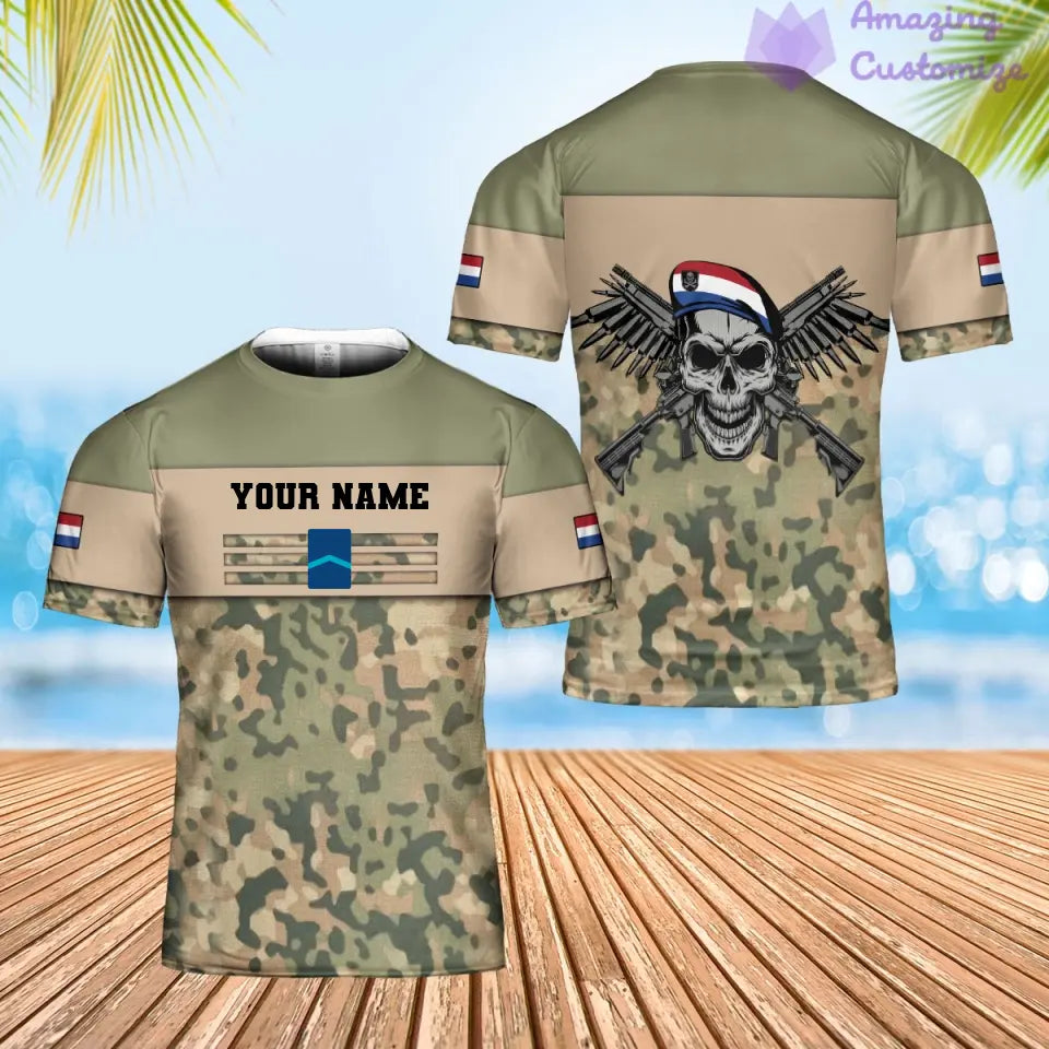 Personalisiertes T-Shirt mit Camouflage-Muster für niederländische Soldaten/Veteranen mit Namen und Rang, 3D-Druck – 0502240003