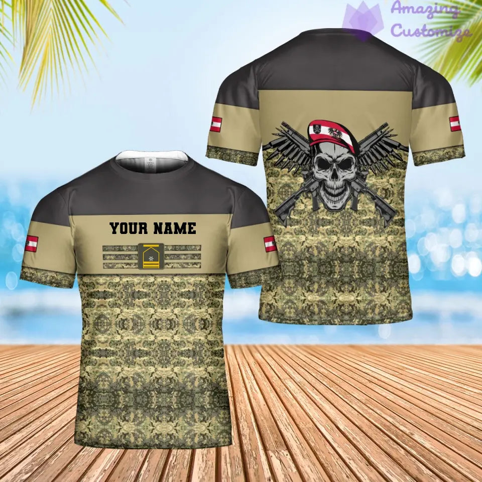 T-shirt personnalisé avec camouflage soldat/vétéran autrichien avec nom et grade imprimé en 3D - 0102240001