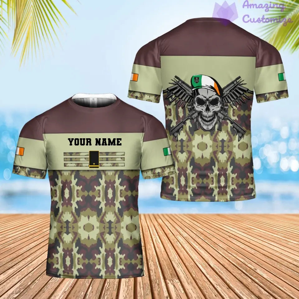 T-shirt personnalisé avec camouflage soldat/vétéran irlandais avec nom et grade imprimé en 3D - 0602240001