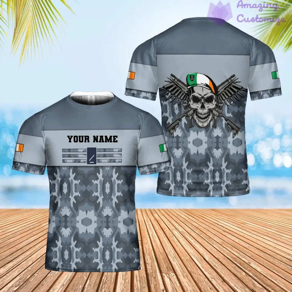 T-shirt personnalisé avec camouflage soldat/vétéran irlandais avec nom et grade imprimé en 3D - 0602240001