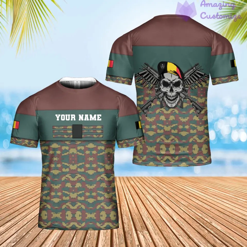 T-shirt personnalisé avec camouflage soldat/vétéran belge avec nom et grade imprimé en 3D - 0102240003