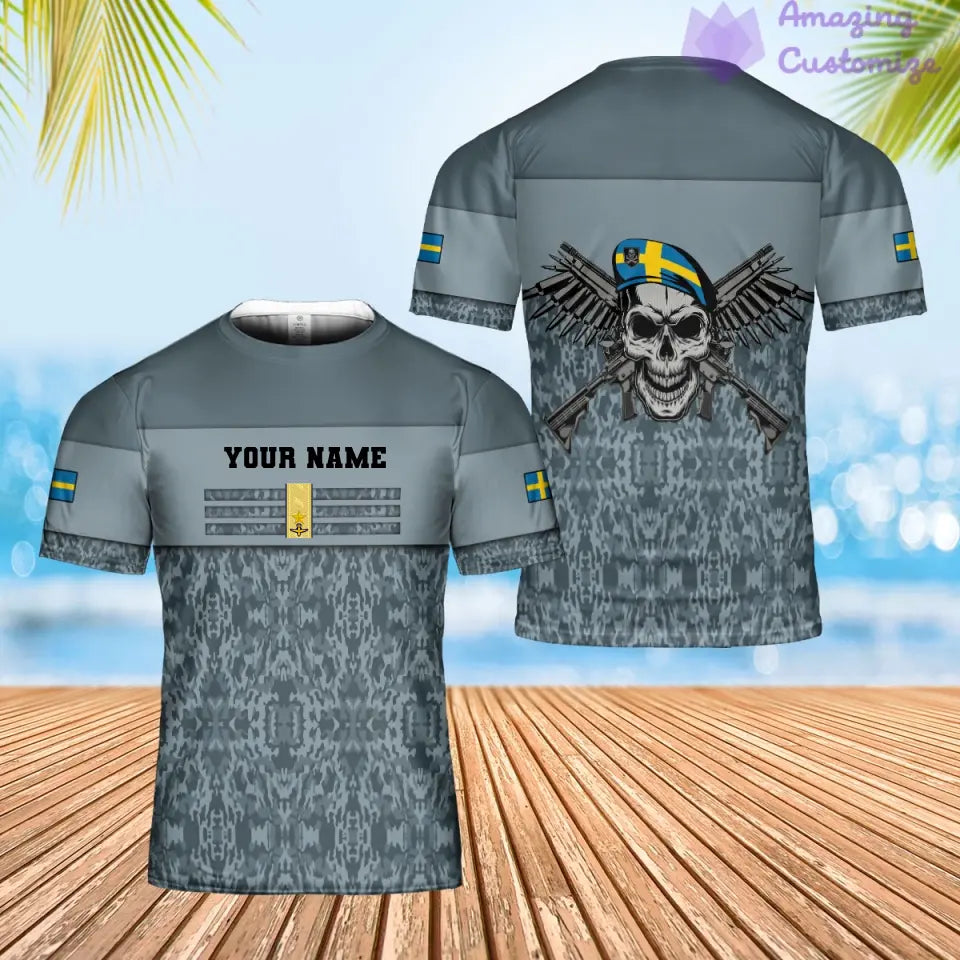 Personalisiertes T-Shirt mit schwedischem Soldaten-/Veteranen-Tarnmuster mit Namen und Rang, 3D-Druck – 0602240003