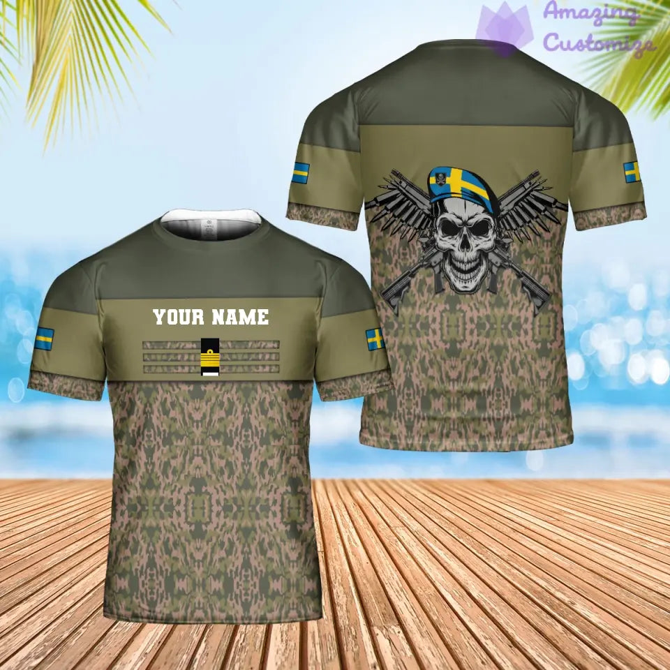 T-shirt personnalisé avec camouflage soldat/vétéran suédois avec nom et grade imprimé en 3D - 0602240003