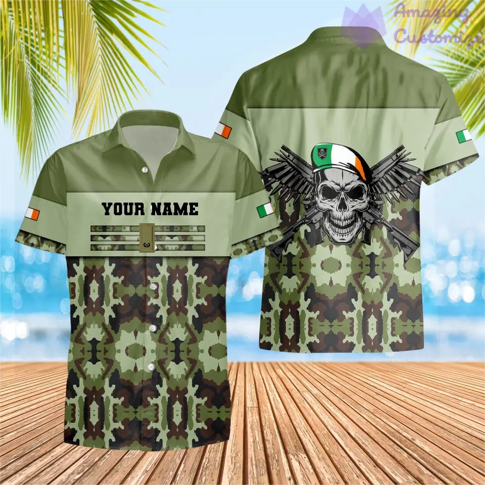 Personalized Ireland Soldier/ Veteran Camo With Name And Rank Hawaiin Shirt 3D Printed  - 1201240001