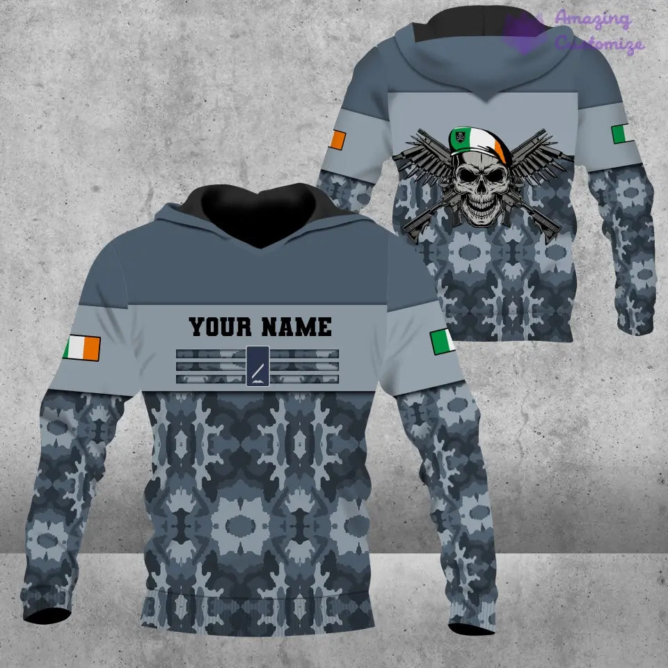 T-shirt hawaïen personnalisé avec camouflage soldat/vétéran irlandais avec nom et grade imprimé en 3D - 1201240001