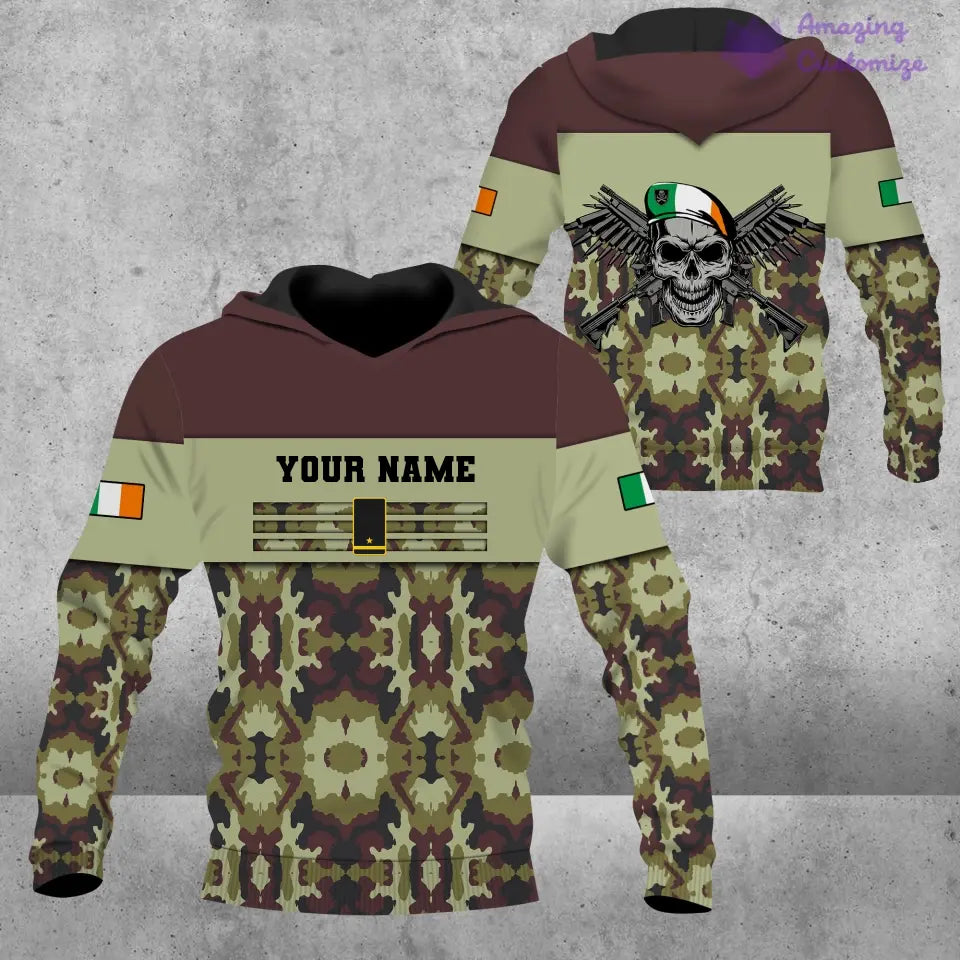 T-shirt hawaïen personnalisé avec camouflage soldat/vétéran irlandais avec nom et grade imprimé en 3D - 1201240001