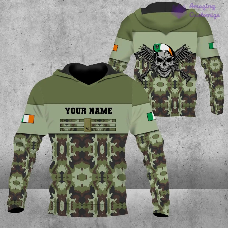 T-shirt hawaïen personnalisé avec camouflage soldat/vétéran irlandais avec nom et grade imprimé en 3D - 1201240001