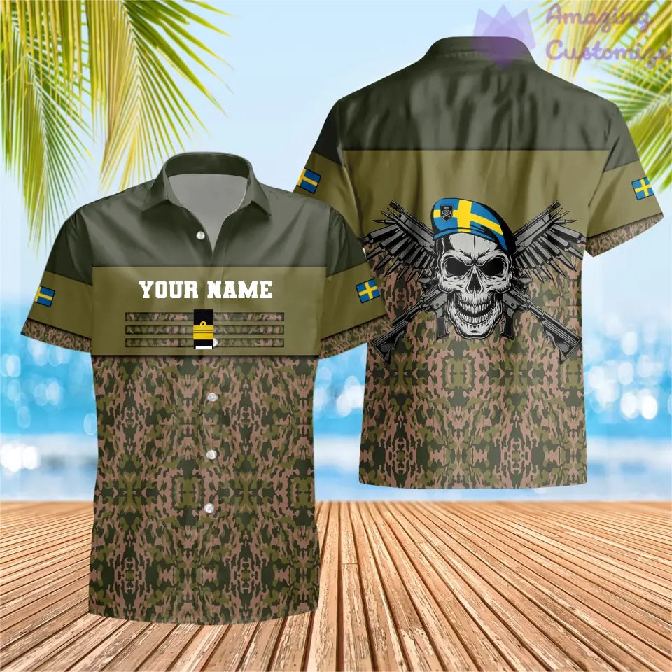 Personalisiertes schwedisches Soldaten-/Veteranen-Tarnhemd mit Namen und Rang, Hawaiihemd, 3D-Druck – 1201240001