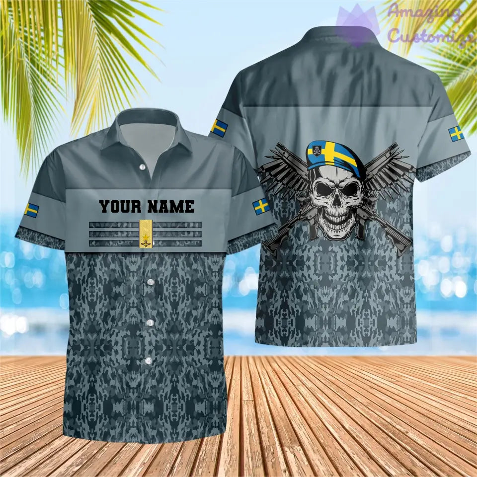 Personalized Sweden Soldier/ Veteran Camo With Name And Rank Hawaiin Shirt 3D Printed  - 1201240001