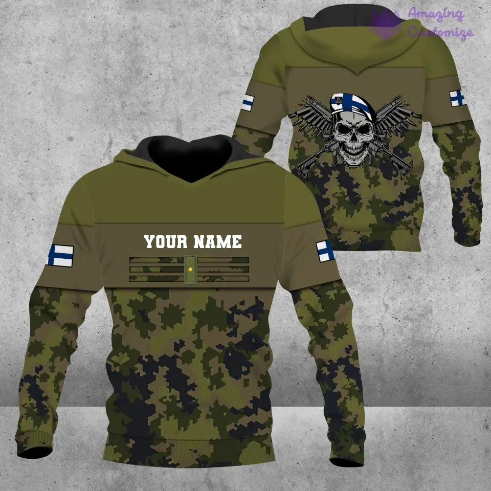 Personalisiertes Hawaiihemd mit 3D-Druck für finnische Soldaten/Veteranen im Camouflage-Muster mit Namen und Rang – 1201240001