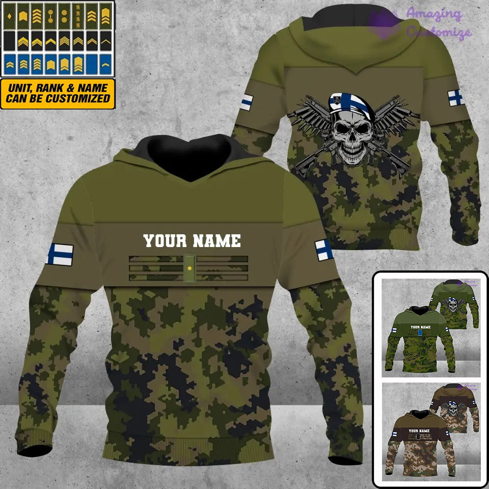 Personalisierter Kapuzenpullover mit 3D-Druck für finnische Soldaten/Veteranen im Camouflage-Muster mit Namen und Rang – 1201240001