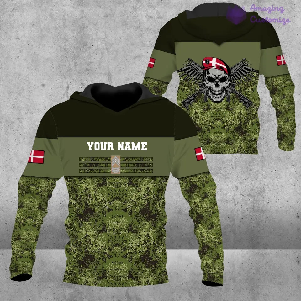 Personalized Denmark Soldier/ Veteran Camo With Name And Rank Hawaiin Shirt  3D Printed - 1201240001