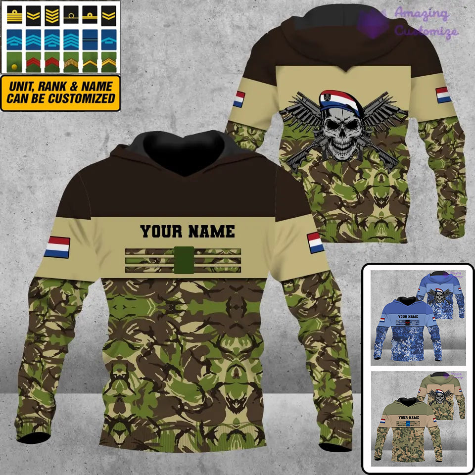 Personalisierter Kapuzenpullover mit Camouflage-Muster für niederländische Soldaten/Veteranen mit Namen und Rang, 3D-Druck – 1201240001