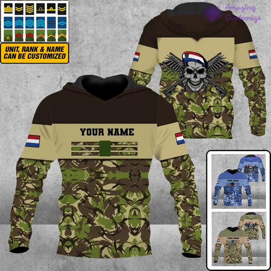 Sweat à capuche personnalisé avec camouflage soldat/vétéran des Pays-Bas avec nom et grade imprimé en 3D - 1201240001