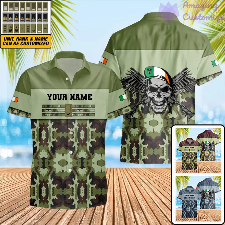 Personalisiertes irisches Soldaten-/Veteranen-Tarnhemd mit Namen und Rang, Hawaiihemd, 3D-Druck – 1201240001