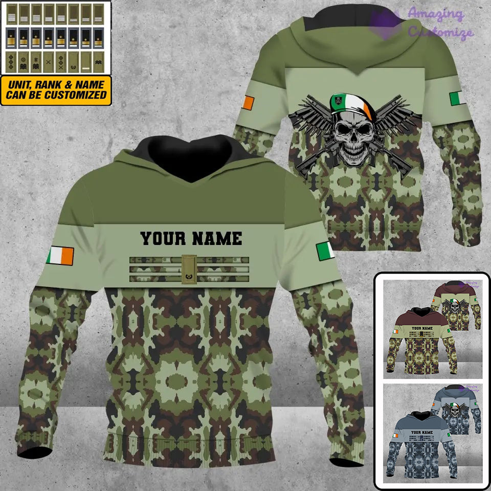 Personalisierter Kapuzenpullover mit irischem Soldaten-/Veteranen-Tarnmuster und Namen und Rang, 3D-Druck – 1201240001