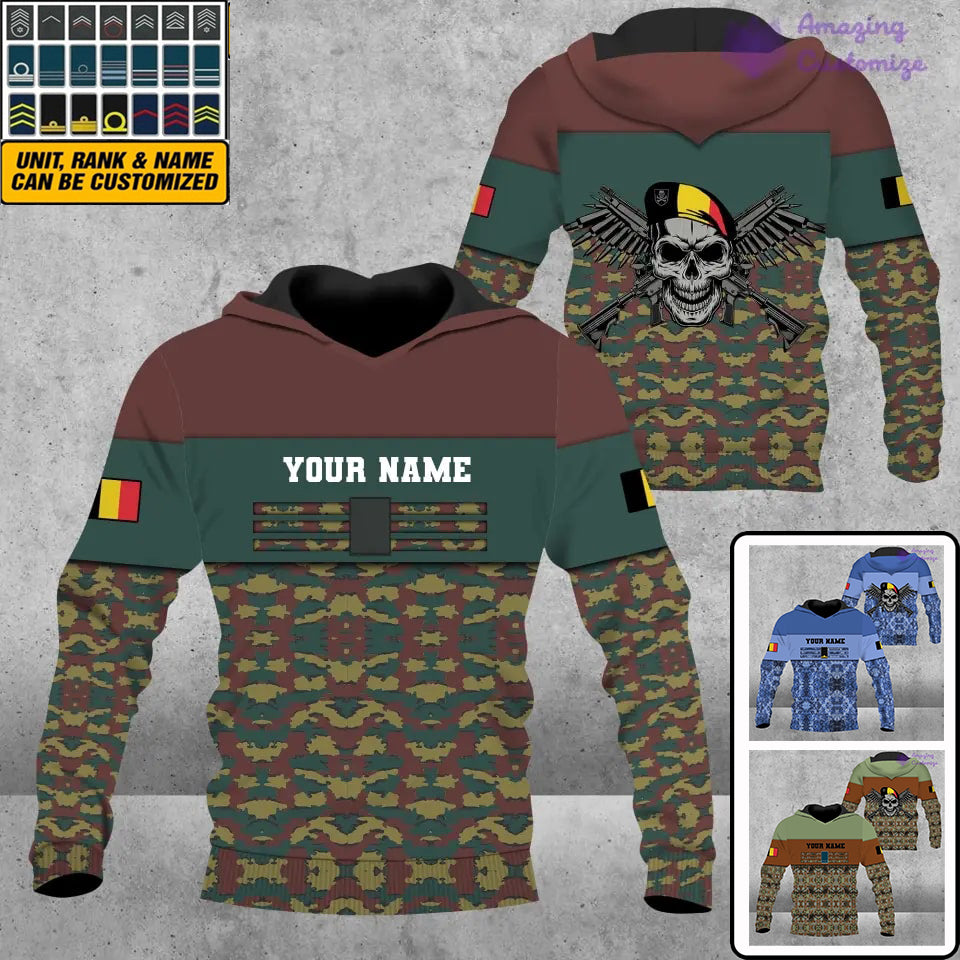 Personalisierter Kapuzenpullover mit 3D-Druck für belgische Soldaten/Veteranen im Camouflage-Muster mit Namen und Rang – 1201240001