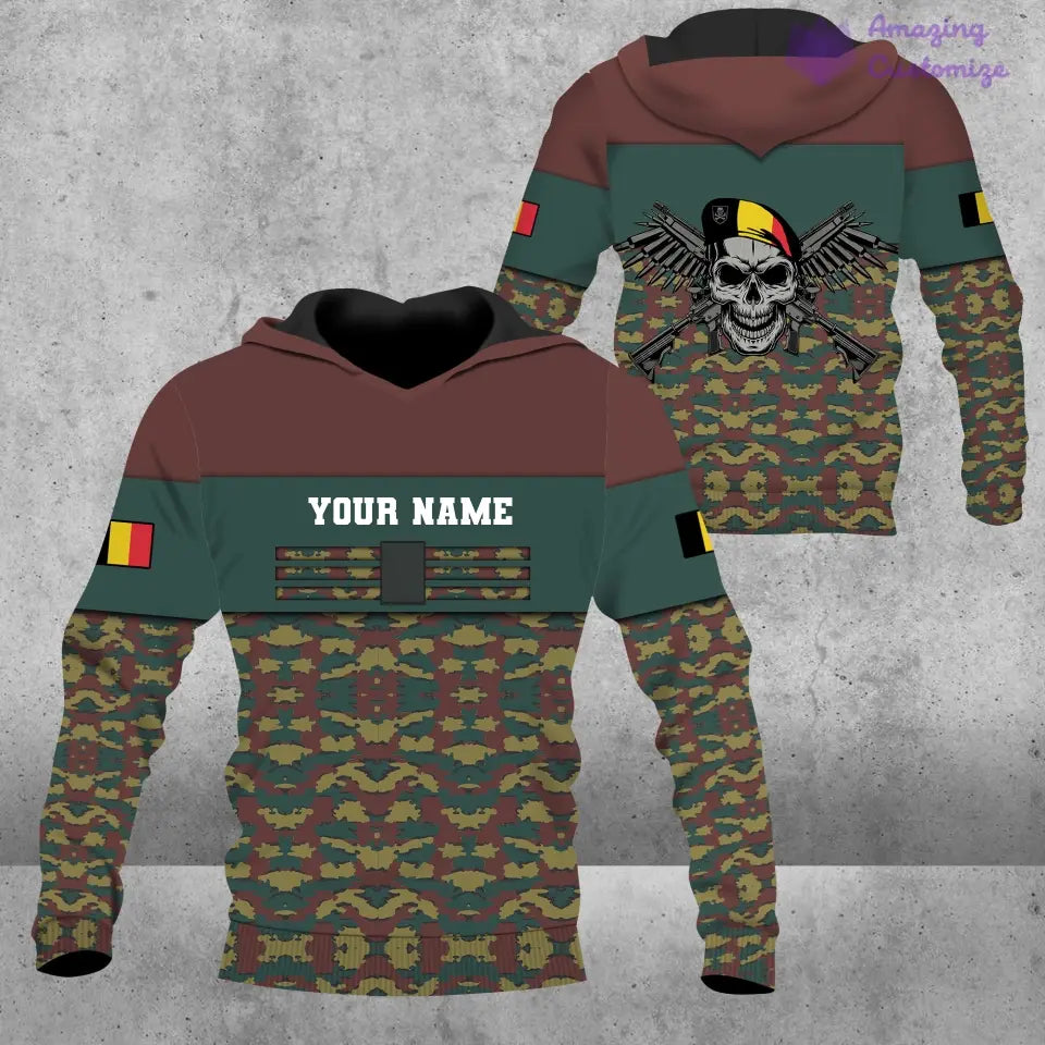 Personalisierter Kapuzenpullover mit 3D-Druck für belgische Soldaten/Veteranen im Camouflage-Muster mit Namen und Rang – 1201240001