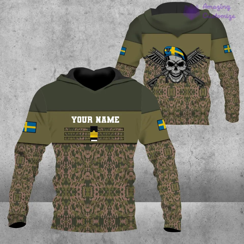 Personalisierter Kapuzenpullover mit schwedischem Soldaten-/Veteranen-Tarnmuster und Namen und Rang, 3D-Druck – 1201240001