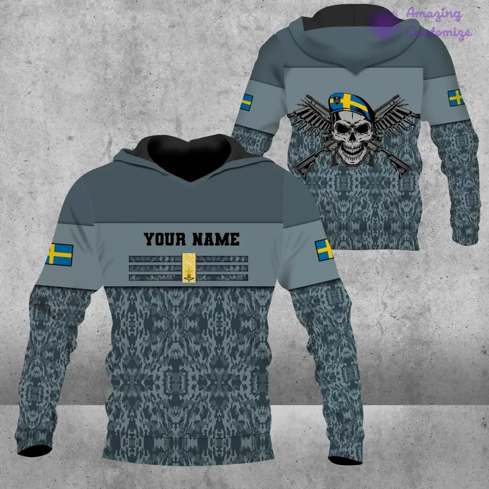 Personalisierter Kapuzenpullover mit schwedischem Soldaten-/Veteranen-Tarnmuster und Namen und Rang, 3D-Druck – 1201240001