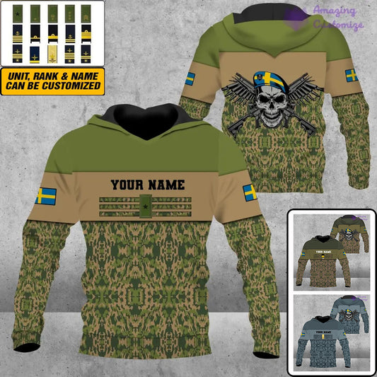 Personalisierter Kapuzenpullover mit schwedischem Soldaten-/Veteranen-Tarnmuster und Namen und Rang, 3D-Druck – 1201240001