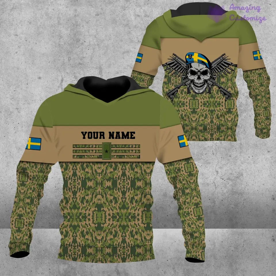 Personalisierter Kapuzenpullover mit schwedischem Soldaten-/Veteranen-Tarnmuster und Namen und Rang, 3D-Druck – 1201240001