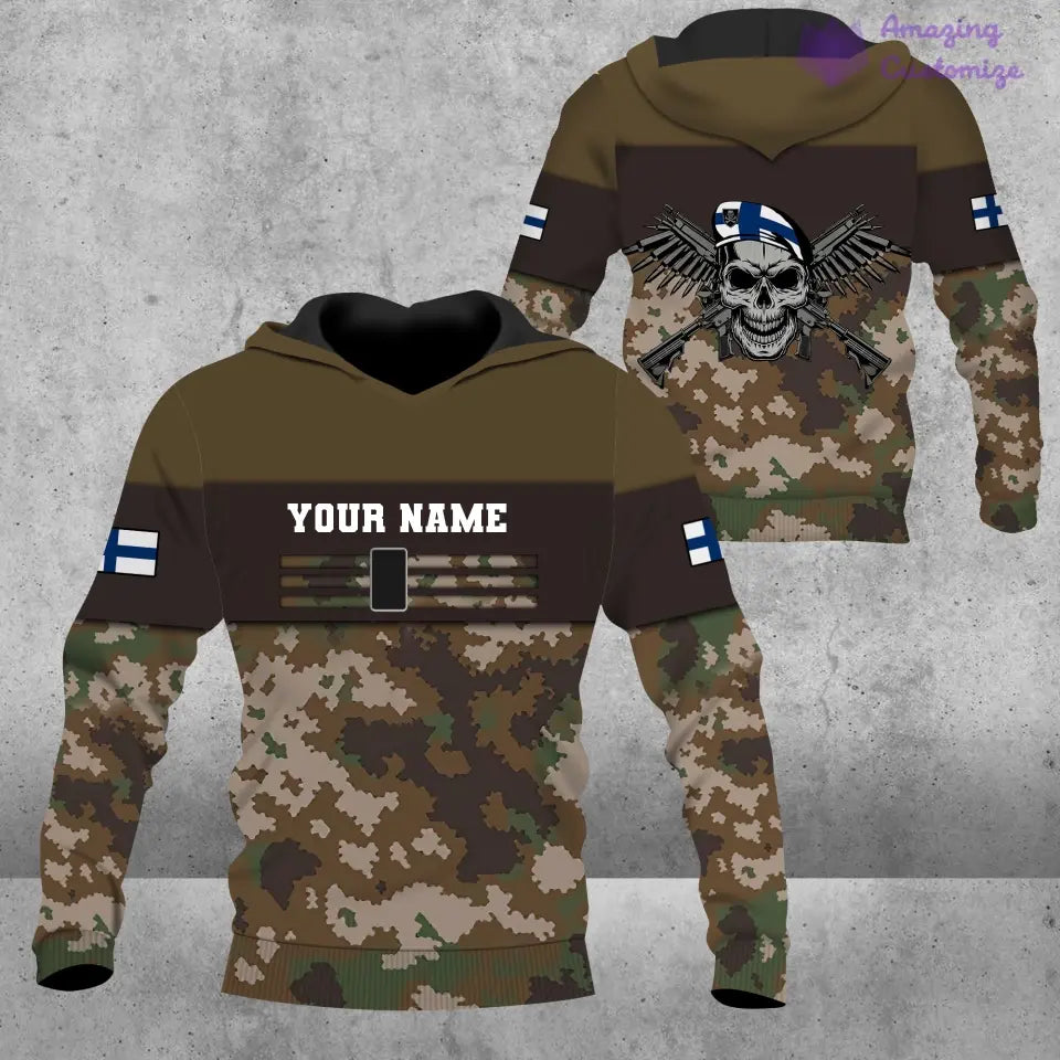 Personalisierter Kapuzenpullover mit 3D-Druck für finnische Soldaten/Veteranen im Camouflage-Muster mit Namen und Rang – 1201240001