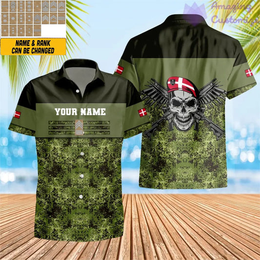 T-shirt hawaïen personnalisé avec camouflage soldat/vétéran du Danemark avec nom et grade imprimé en 3D - 1201240001