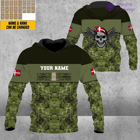 Personalisierter Kapuzenpullover mit 3D-Druck für dänische Soldaten/Veteranen im Camouflage-Muster mit Namen und Rang – 1201240001